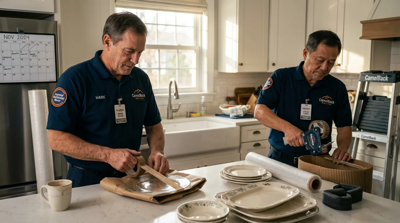Professional crew packing kitchen dishware in Madisonville, TX